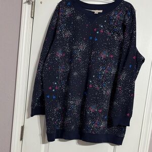 Woman Within Navy Sweater with Pink and Blue Accents